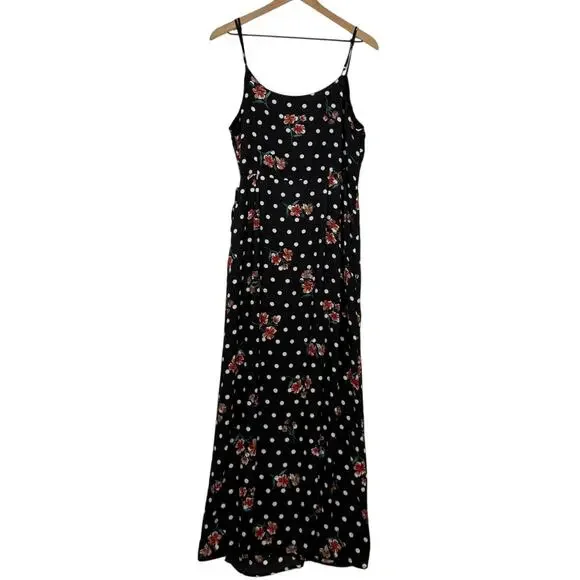 Philosophy Faux Wrap Maxi Dress NWT Womens 10 Black Red White Polka Dot Floral - Picture 2 of 10